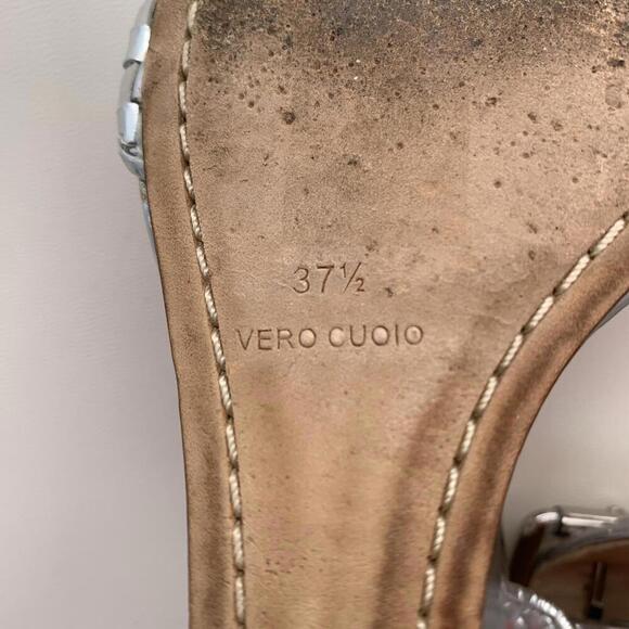 Alejandro Ingelmo Silver Wooven Wedge Sandals Genuine Leather Sz 7.5 Vero Cuoio - Picture 9 of 10